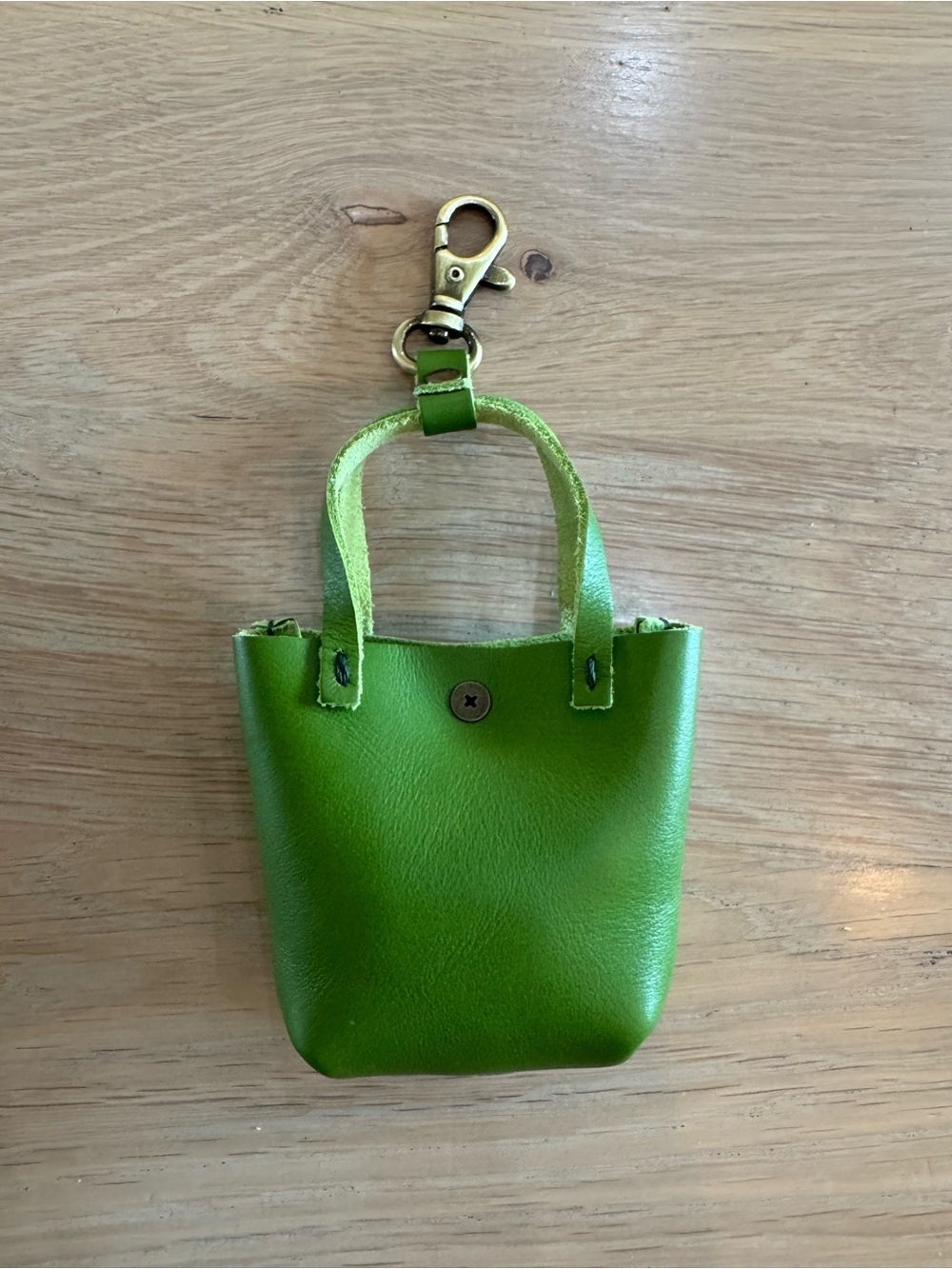 Portland Leather Teeny Tiny Tote Keychain bag charm green NWOT
